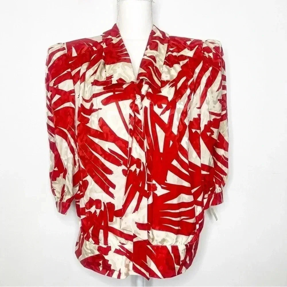 Argenti 100% Silk Vintage Shoulder Pad Blouse Size 14 NWT 1970's Career